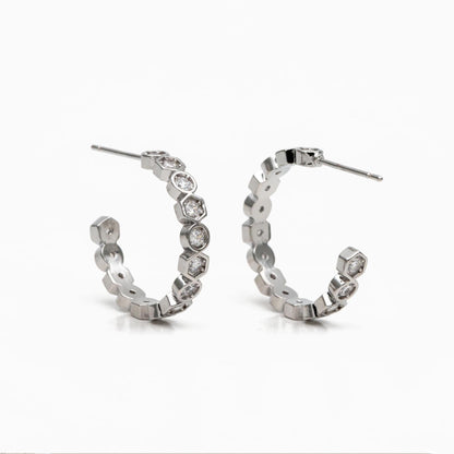4pcs CZ Pave Gold/ Silver Round Circle Earrings, Gold/ Rhodium plated Brass, Geometric Hoop Stud Earrings (GB-4511)