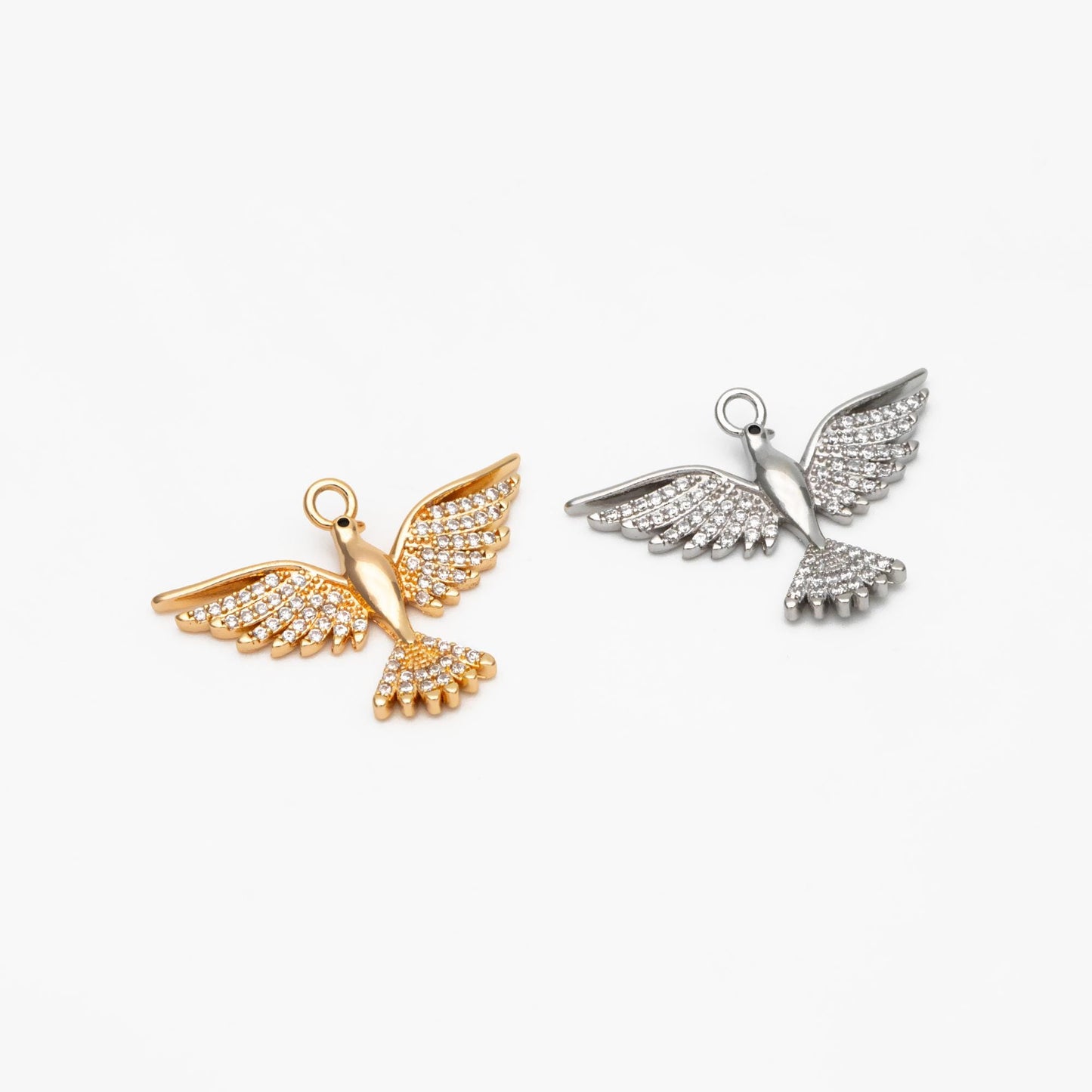 4pcs CZ Pave Gold/ Silver Tone American Eagle Charm, Real Gold/ Rhodium plated Brass Eagle Pendant, Bird Charm (GB-1480-A)