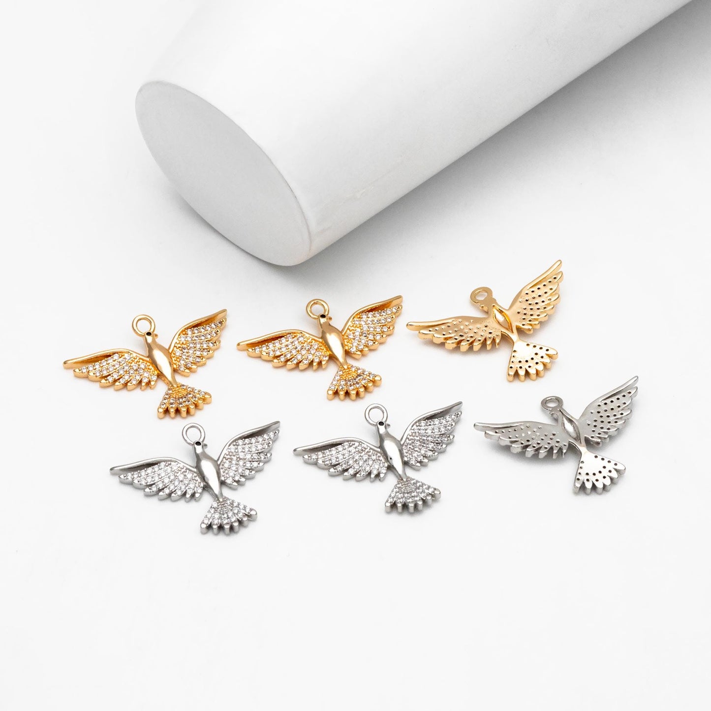4pcs CZ Pave Gold/ Silver Tone American Eagle Charm, Real Gold/ Rhodium plated Brass Eagle Pendant, Bird Charm (GB-1480-A)