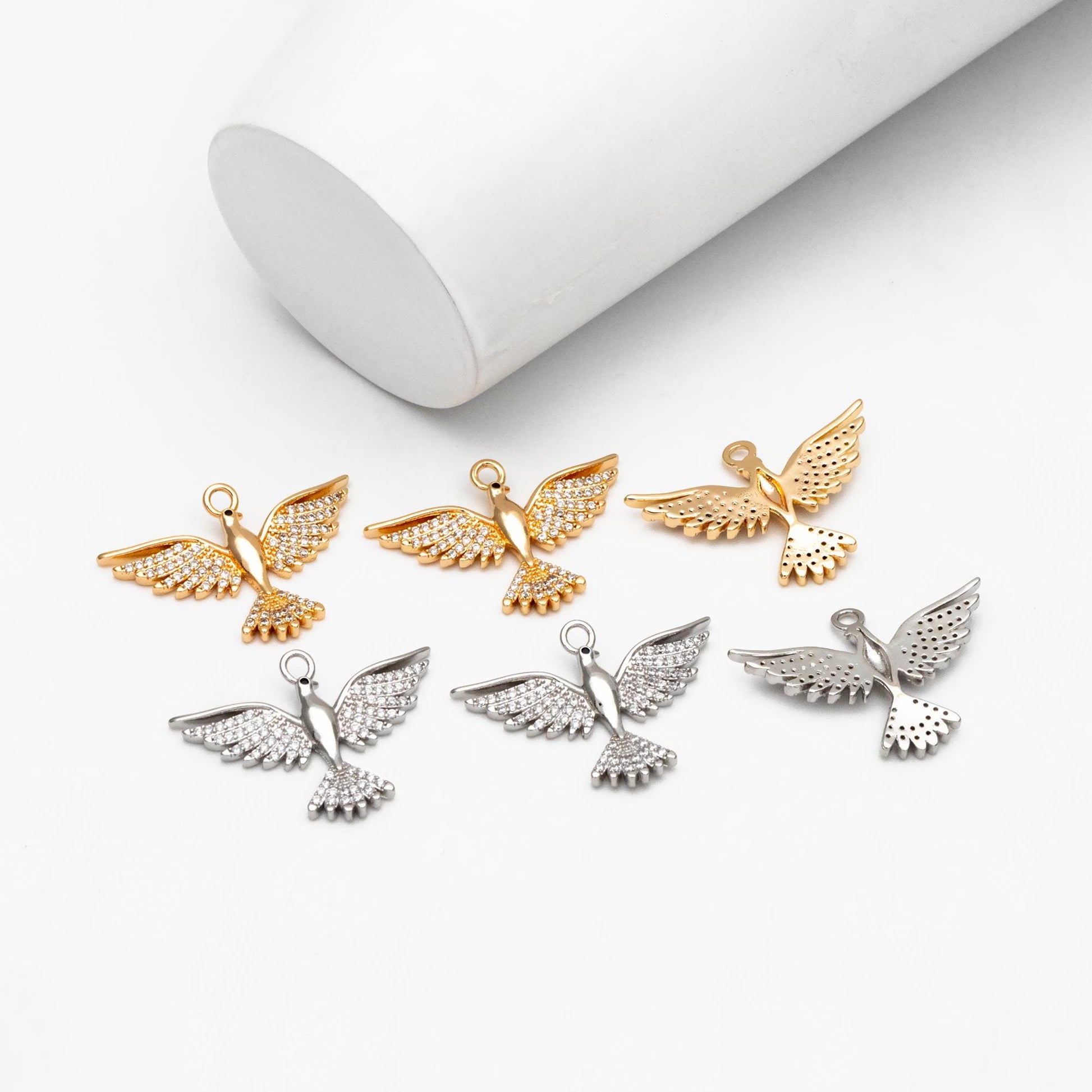 4pcs CZ Pave Gold/ Silver Tone American Eagle Charm, Real Gold/ Rhodium plated Brass Eagle Pendant, Bird Charm (GB-1480-A)