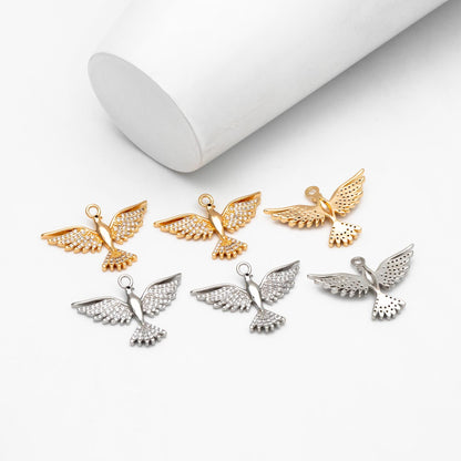 4pcs CZ Pave Gold/ Silver Tone American Eagle Charm, Real Gold/ Rhodium plated Brass Eagle Pendant, Bird Charm (GB-1480-A)