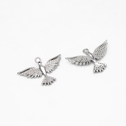 4pcs CZ Pave Gold/ Silver Tone American Eagle Charm, Real Gold/ Rhodium plated Brass Eagle Pendant, Bird Charm (GB-1480-A)