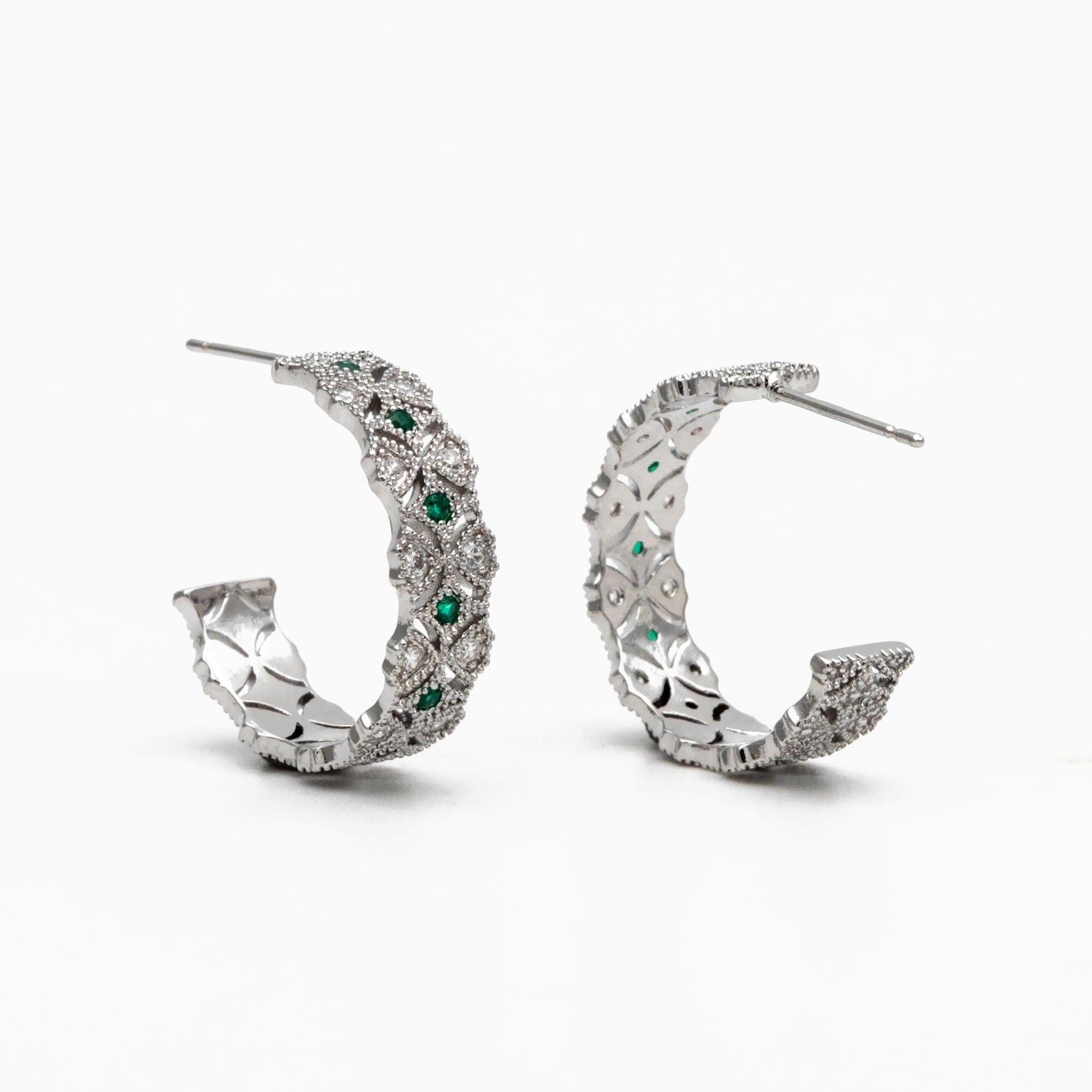 4pcs CZ Pave Gold/ Silver Round Circle Earrings, Gold/ Rhodium plated Brass, Geometric Hoop Stud Earrings (GB-4516)