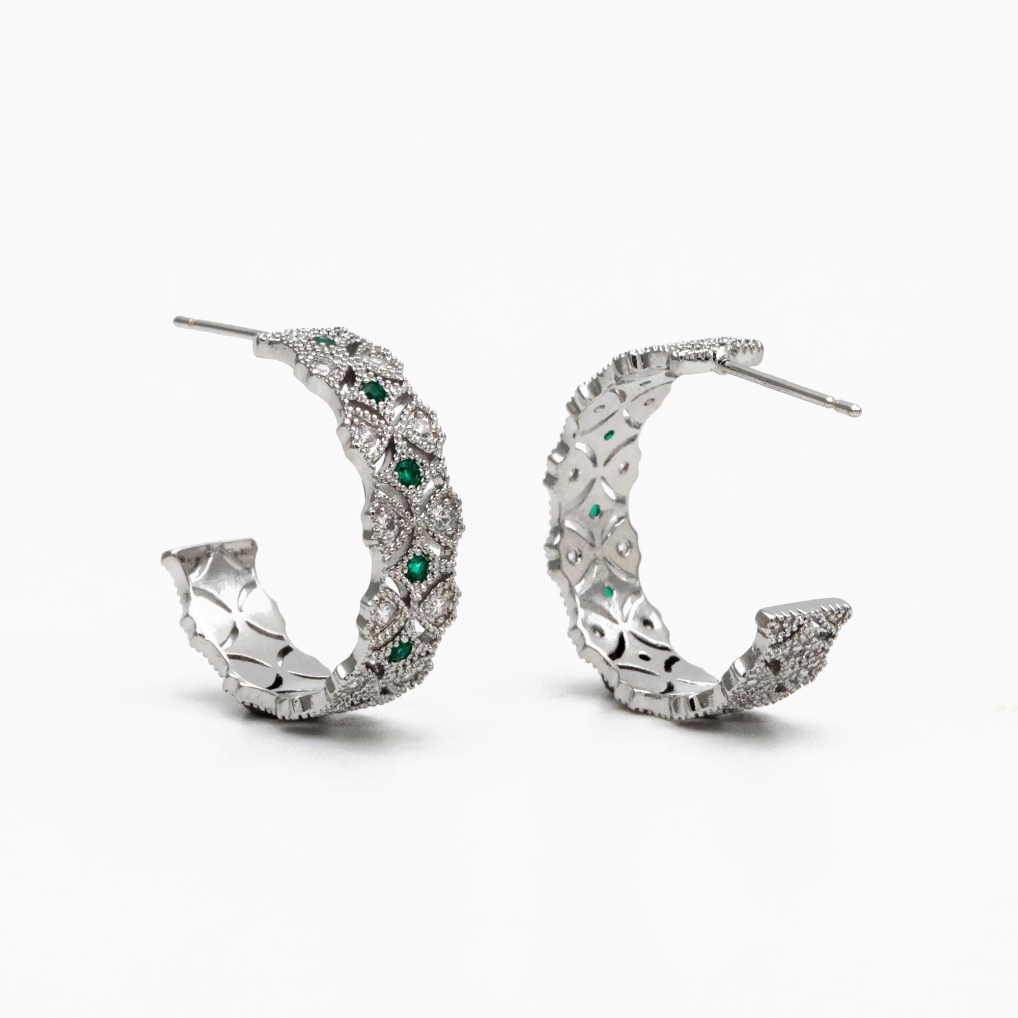 4pcs CZ Pave Gold/ Silver Round Circle Earrings, Gold/ Rhodium plated Brass, Geometric Hoop Stud Earrings (GB-4516)