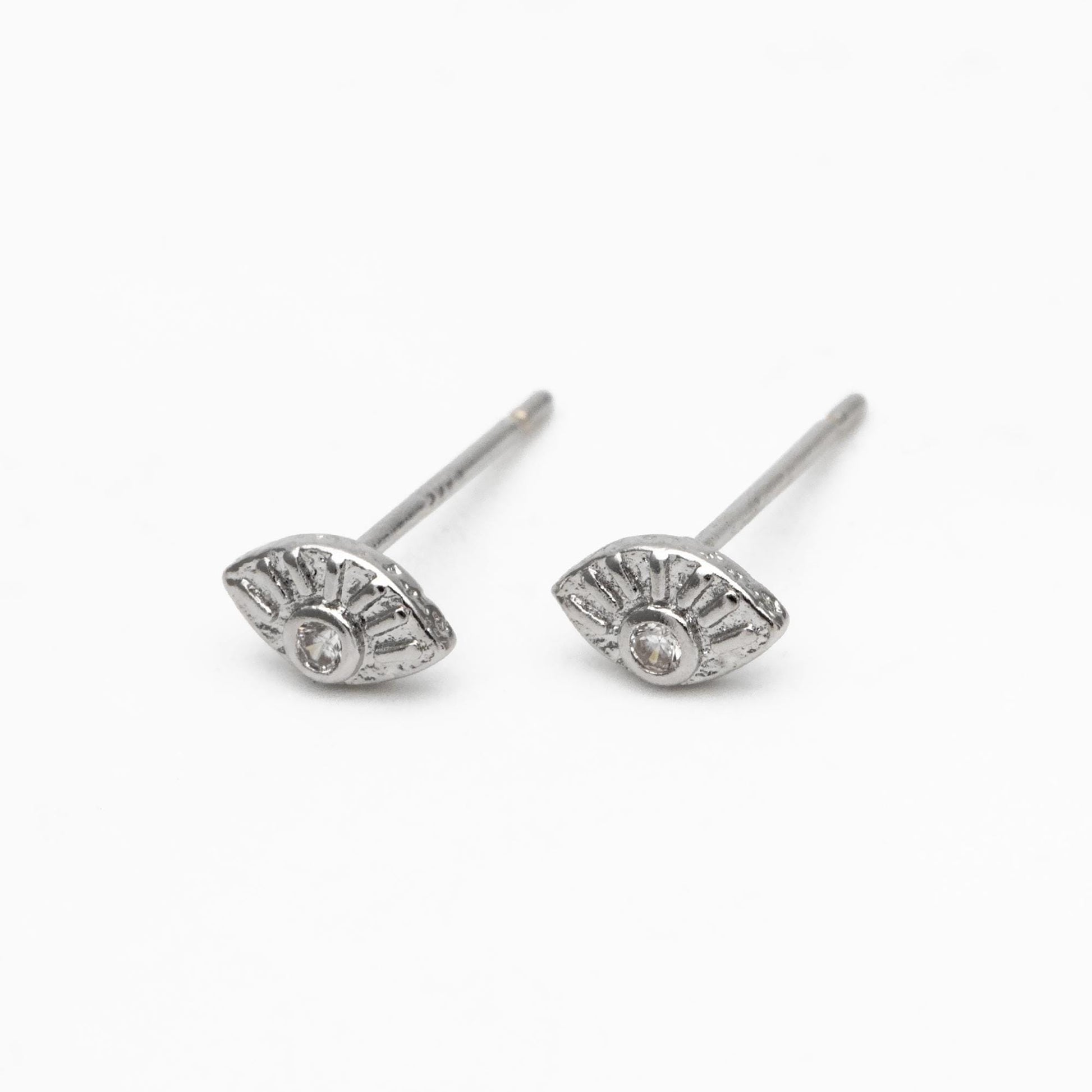 10pcs CZ Pave Gold/ Silver Tone Evil Eye Earrings, Real Gold/ Rhodium plated Brass, Dainty Eye Stud Earrings (GB-4521)