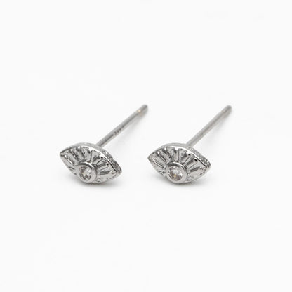 10pcs CZ Pave Gold/ Silver Tone Evil Eye Earrings, Real Gold/ Rhodium plated Brass, Dainty Eye Stud Earrings (GB-4521)