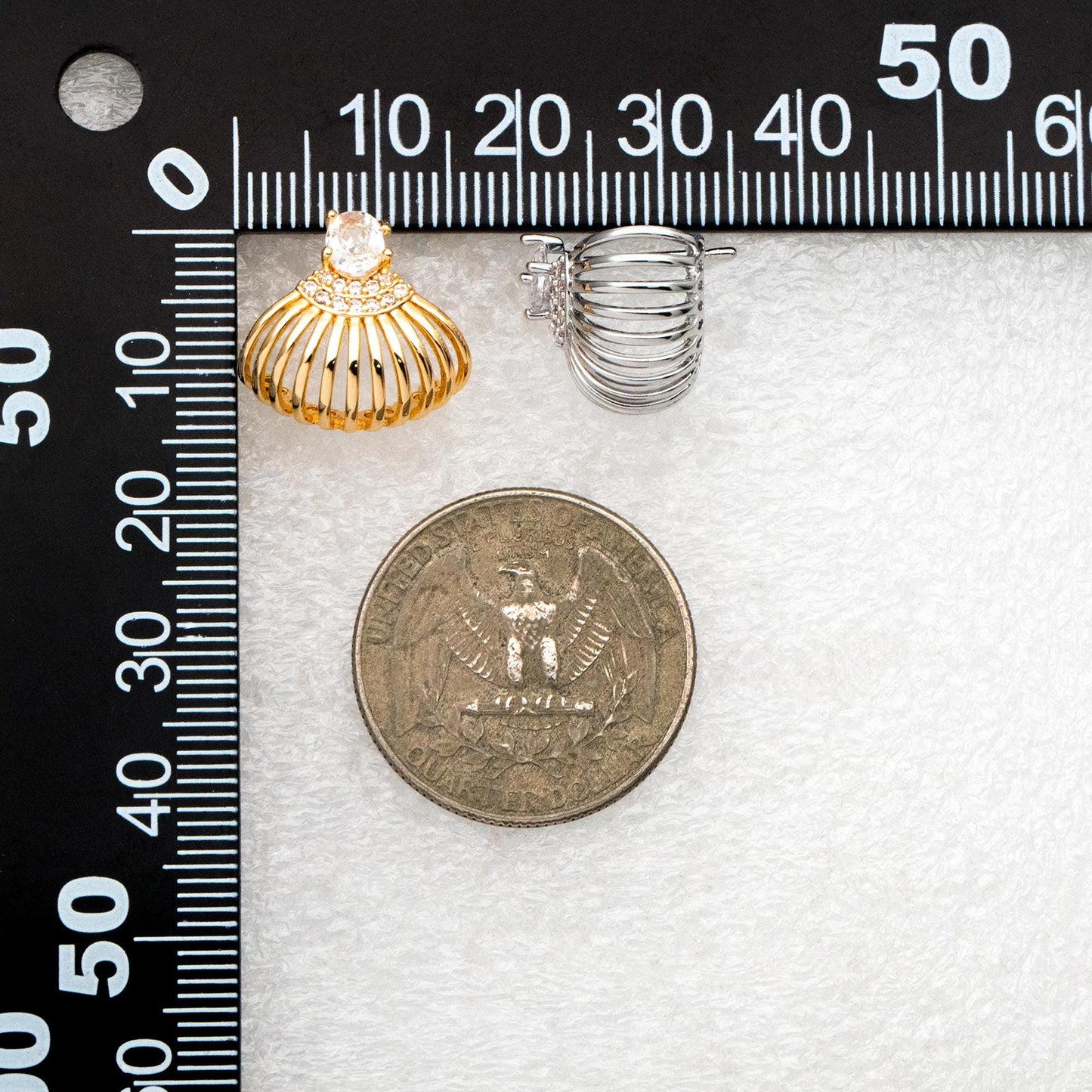 4pcs CZ Pave Gold/ Silver Tone Fan Shaped Earrings, Real Gold/ Rhodium Plated Brass, Fan Stud Earrings (#GB-4525)