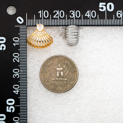 4pcs CZ Pave Gold/ Silver Tone Fan Shaped Earrings, Real Gold/ Rhodium Plated Brass, Fan Stud Earrings (#GB-4525)