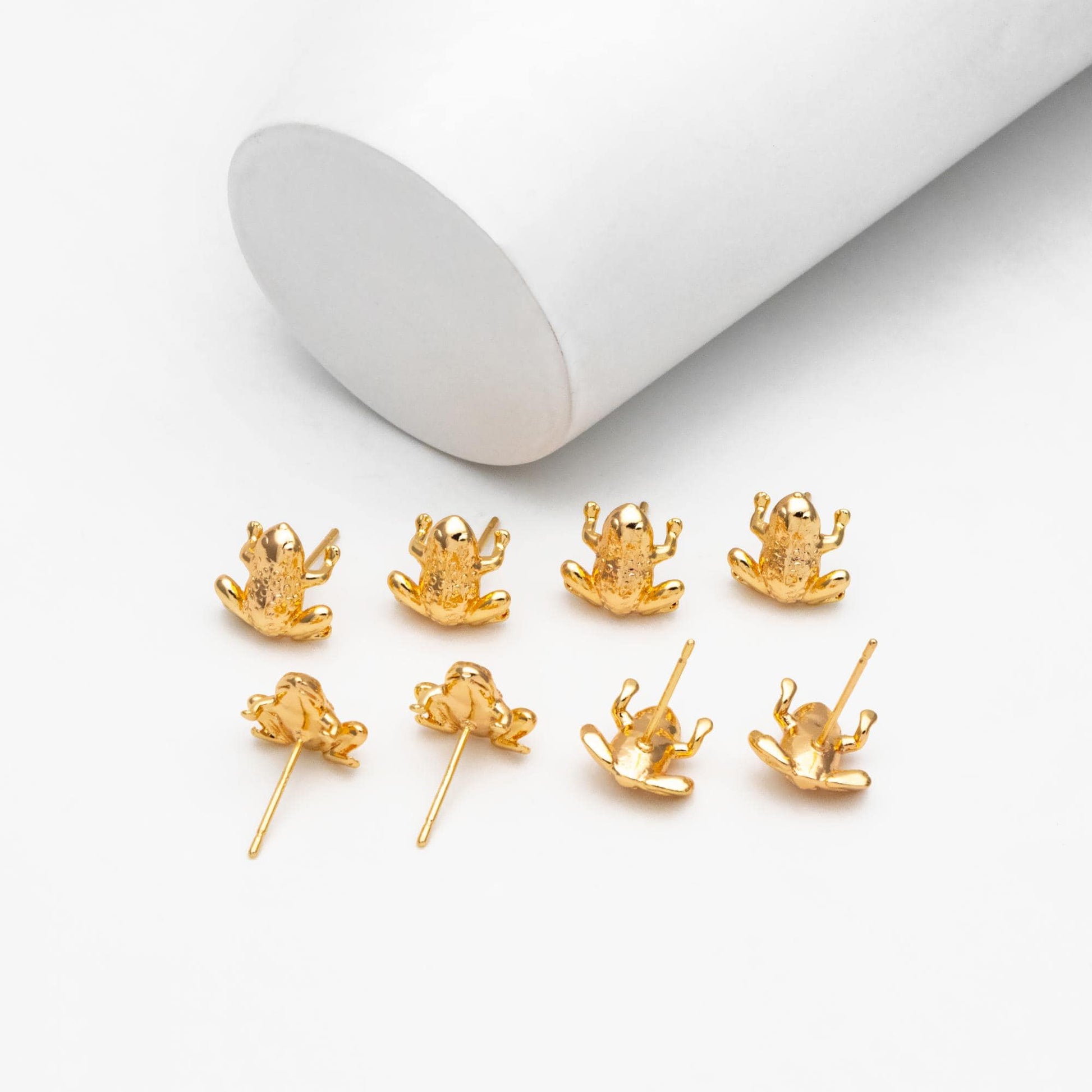 10pcs Gold Frog Earrings, Gold plated Brass, Cute Toad Stud Earrings (GB-4527)