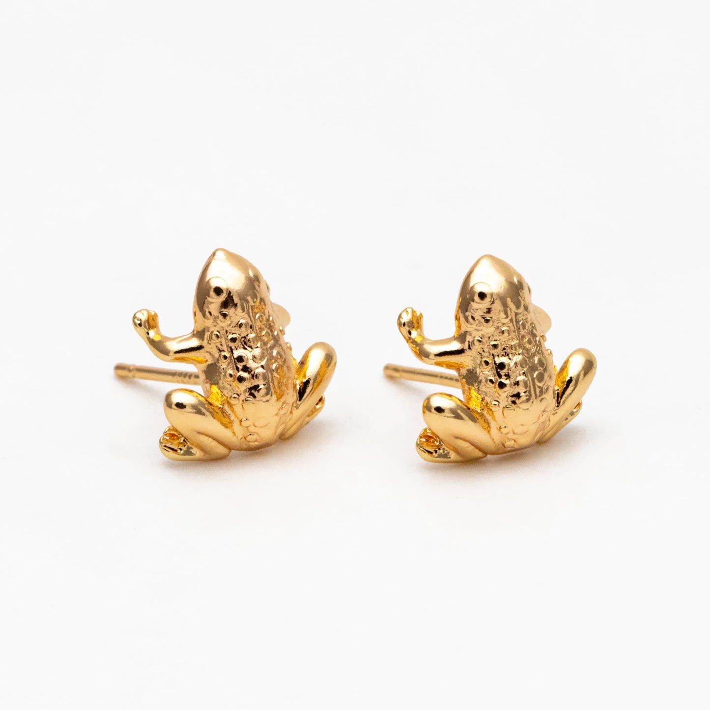 10pcs Gold Frog Earrings, Gold plated Brass, Cute Toad Stud Earrings (GB-4527)