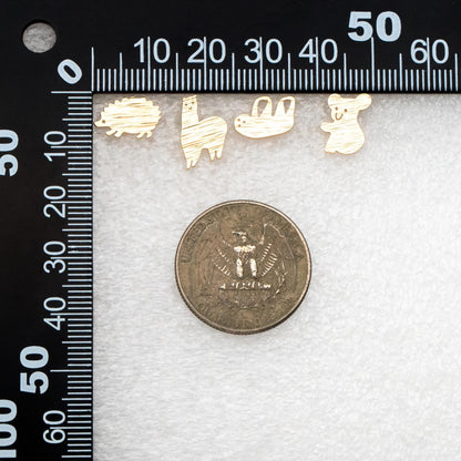 10pcs Gold Hedgehog/ Alpaca/ Sloth/ Koala Earrings, Gold Plated Brass, Cute Animal Stud Earrings (GB-4528)