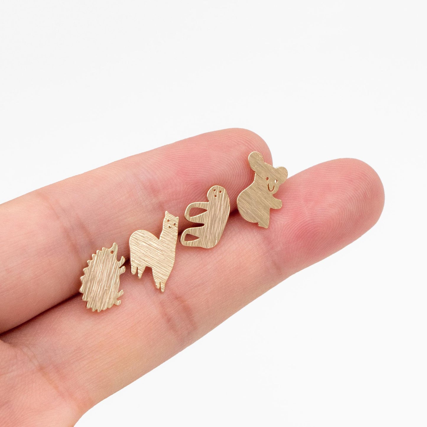 10pcs Gold Hedgehog/ Alpaca/ Sloth/ Koala Earrings, Gold Plated Brass, Cute Animal Stud Earrings (GB-4528)