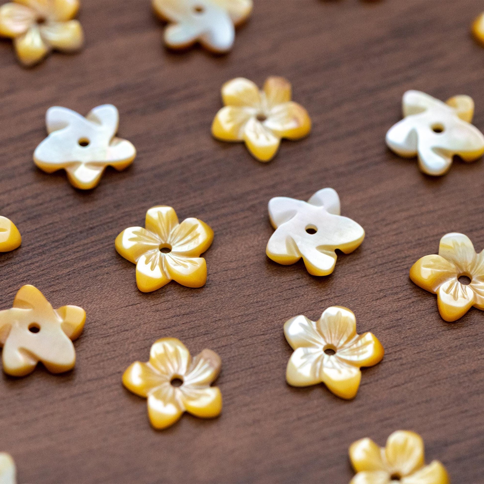 Yellow Mother of Pearl Shell Flower Beads 10mm -V1055-2 / 10Pcs