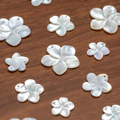 10pcs White Mother of Pearl Flowers 14/ 17/ 24mm, Top Side Drilled, Shell Plumeria Flowers for Earrings -(V1164)
