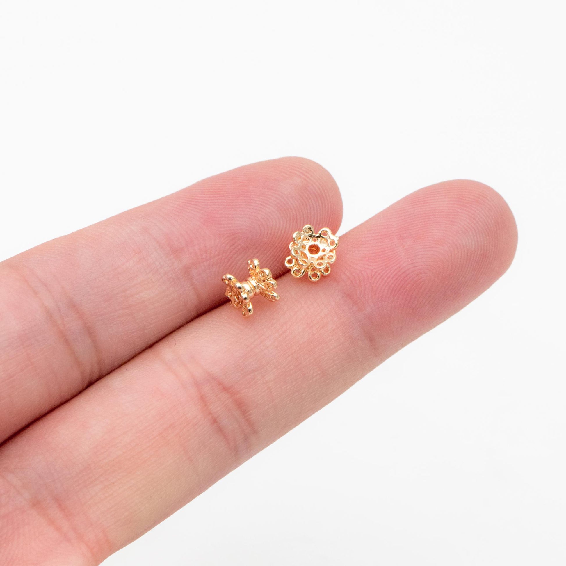 10pcs Gold Floral Bead Caps 6mm, Flower Spacer Beads, Fit 8-12mm Beads, Gold plated Brass Cap Ends (GB-2779)