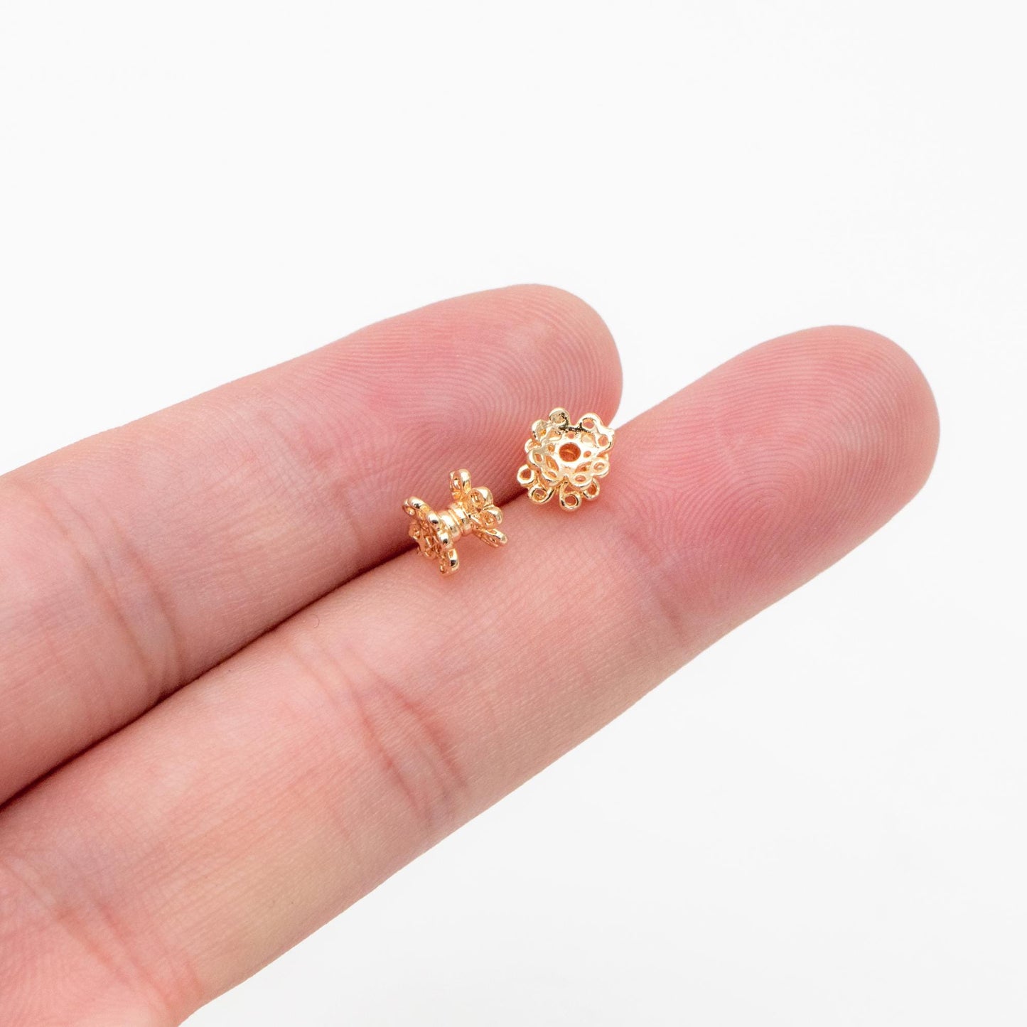 10pcs Gold Floral Bead Caps 6mm, Flower Spacer Beads, Fit 8-12mm Beads, Gold plated Brass Cap Ends (GB-2779)