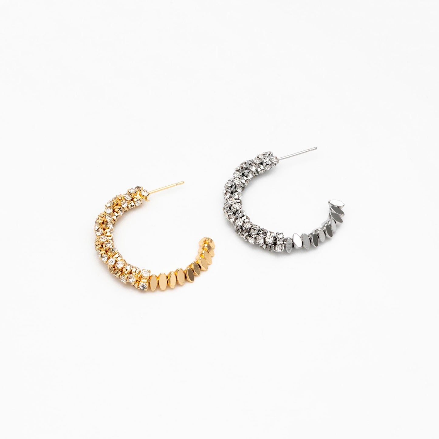 4pcs CZ Pave Gold/ Silver Beaded Round Hoop Earrings, 18K Gold/ Rhodium plated Brass, Geometric Hoop Stud Earrings (GB-4554)