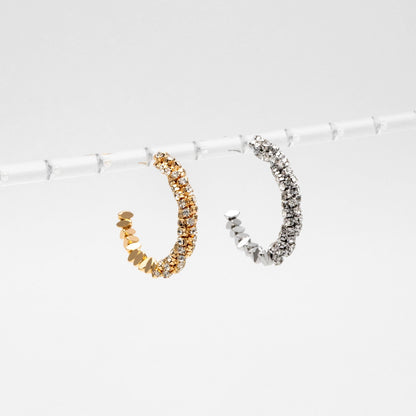 4pcs CZ Pave Gold/ Silver Beaded Round Hoop Earrings, 18K Gold/ Rhodium plated Brass, Geometric Hoop Stud Earrings (GB-4554)