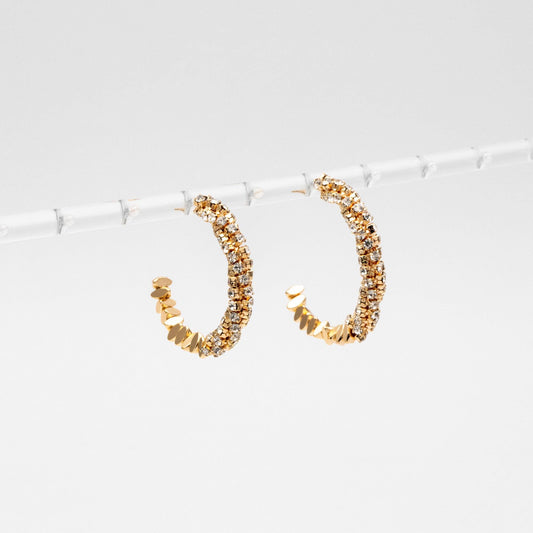 4pcs CZ Pave Gold/ Silver Beaded Round Hoop Earrings, 18K Gold/ Rhodium plated Brass, Geometric Hoop Stud Earrings (GB-4554)