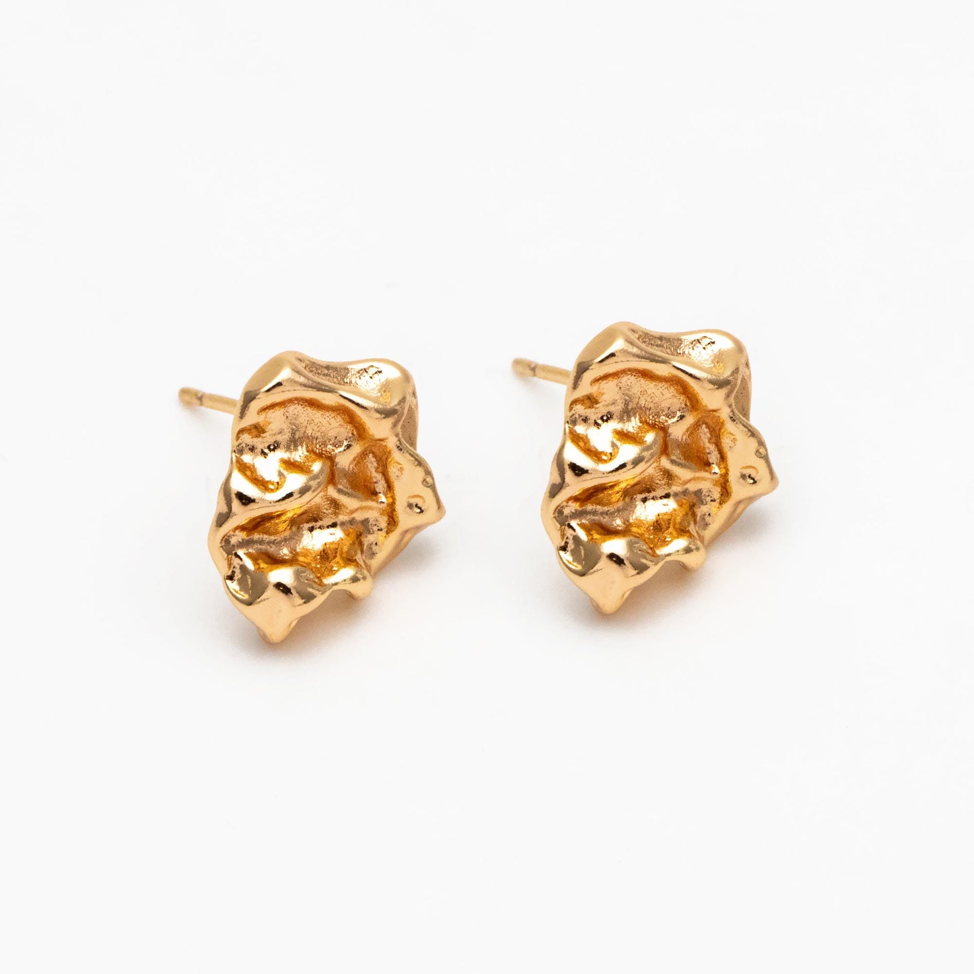 10pcs Gold/ Silver Tone Hammered Irregular Earrngs, 18K Gold/ Rhodium plated Brass, Dainty Stud Earrings (GB-4484)