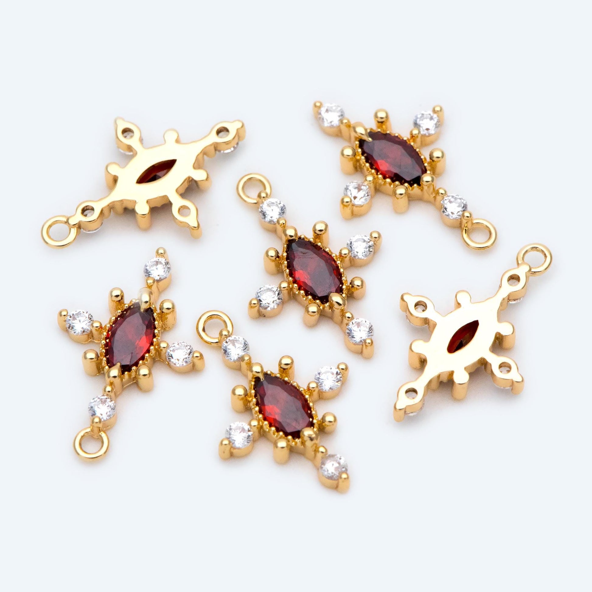 10pcs CZ pave Emerald Charm 17x11mm, Gold Plated Brass Cross Charm Pendant (GB-1276)