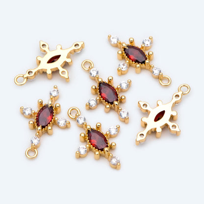 10pcs CZ pave Emerald Charm 17x11mm, Gold Plated Brass Cross Charm Pendant (GB-1276)