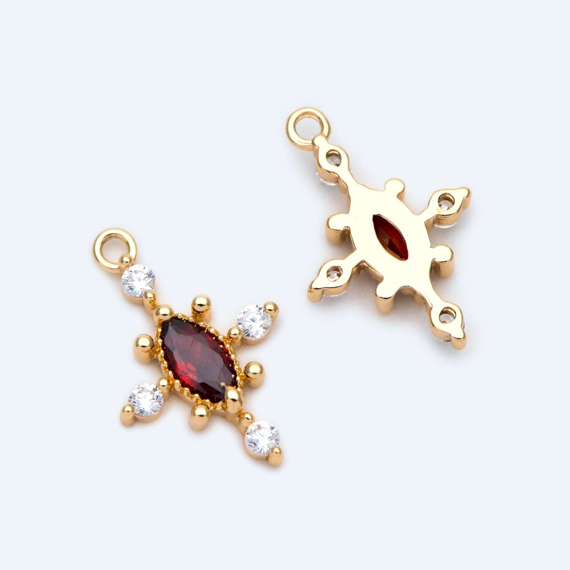 10pcs CZ pave Emerald Charm 17x11mm, Gold Plated Brass Cross Charm Pendant (GB-1276)