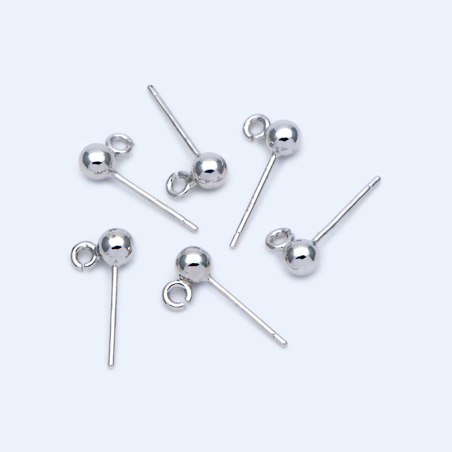 20pcs Gold/ Silver Tone Ball Stud Earring with .925 Pin, Gold/ Rhodium plated Brass Ear Posts, 4 Ball Size (GB-1481)