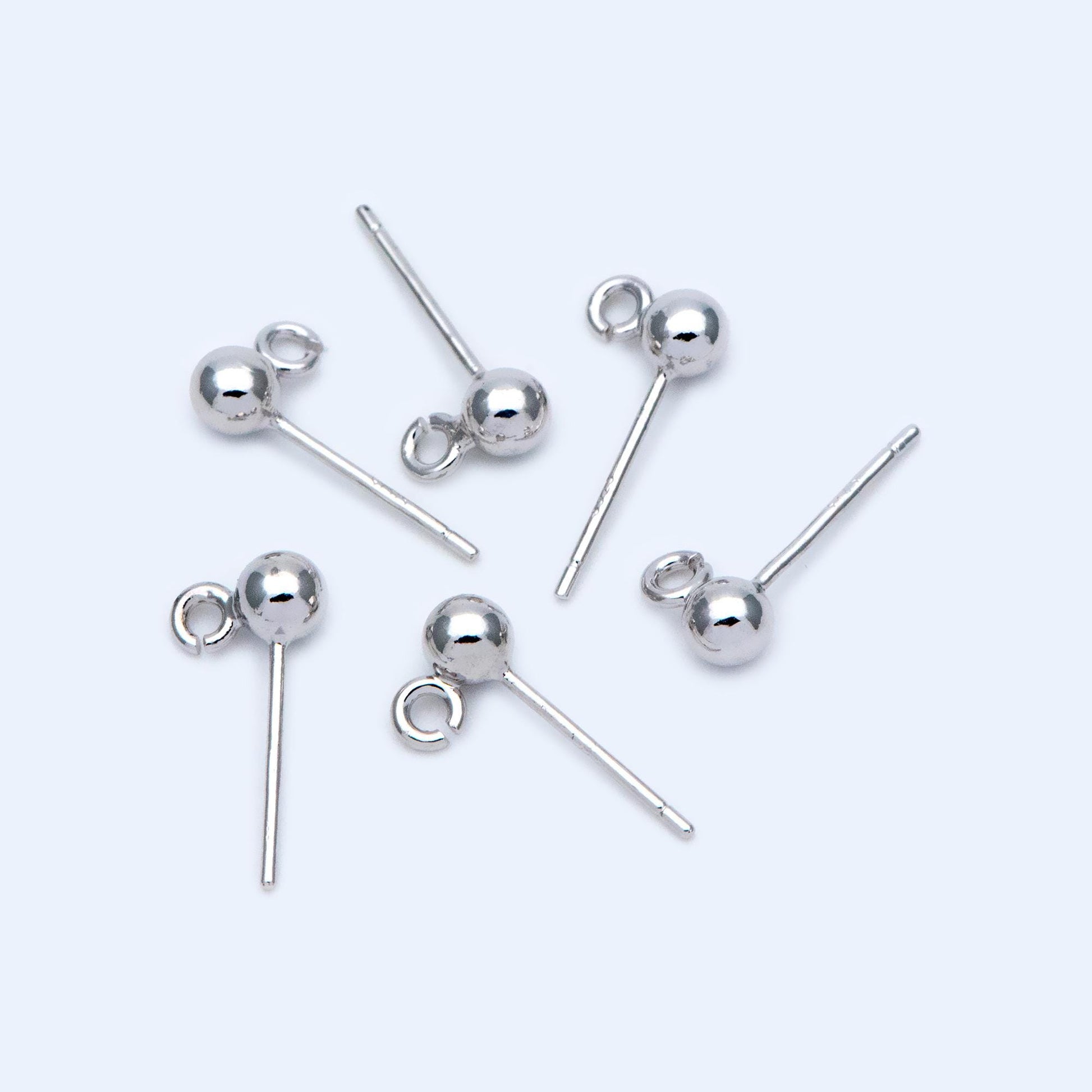 20pcs Gold/ Silver Tone Ball Stud Earring with .925 Pin, Gold/ Rhodium plated Brass Ear Posts, 4 Ball Size (GB-1481)