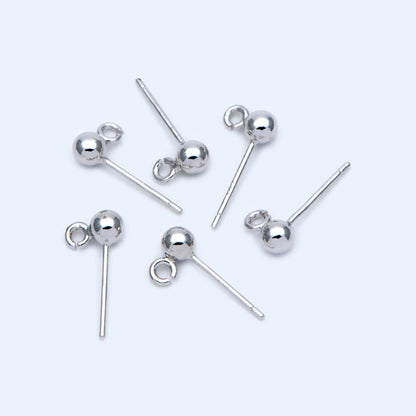 20pcs Gold/ Silver Tone Ball Stud Earring with .925 Pin, Gold/ Rhodium plated Brass Ear Posts, 4 Ball Size (GB-1481)