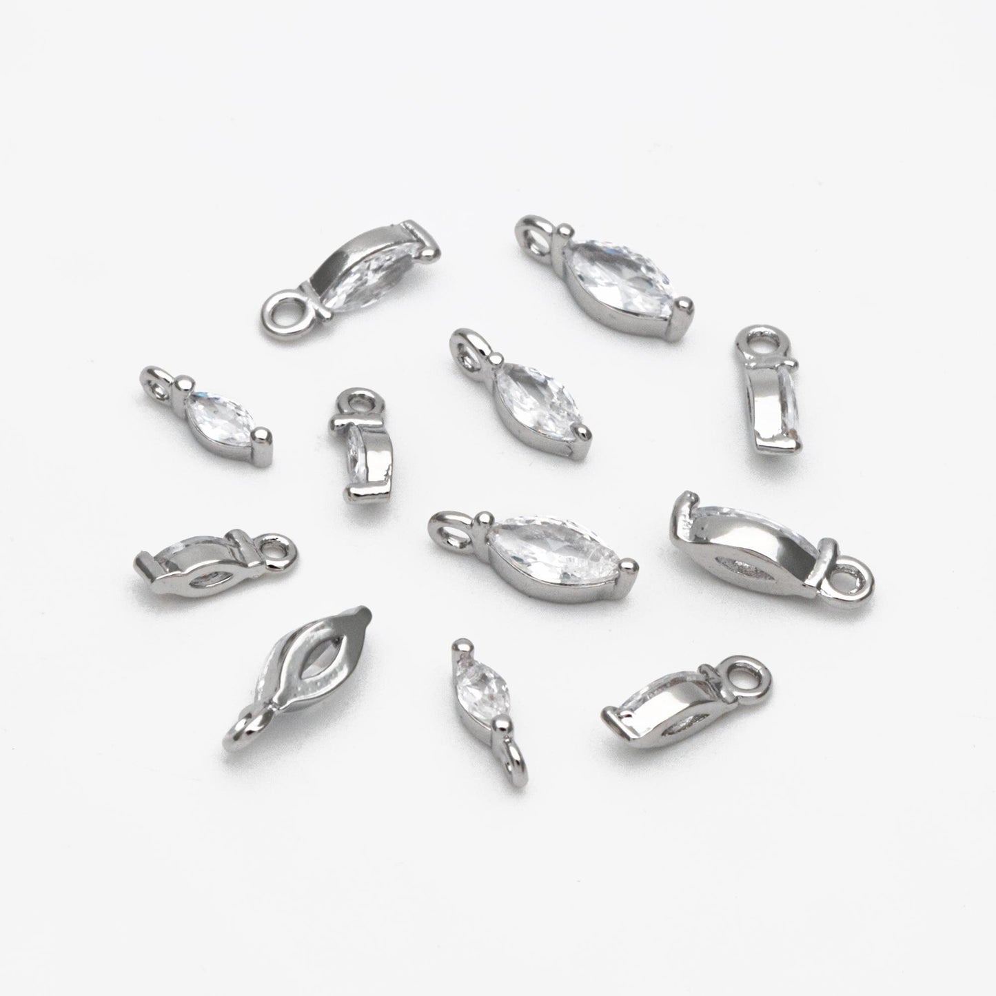 10pcs CZ pave Gold/ Silver tone Tiny Gold Leaf Charm, Gold/ Rhodium plated Brass, Horse Eye Charm (GB-1023)