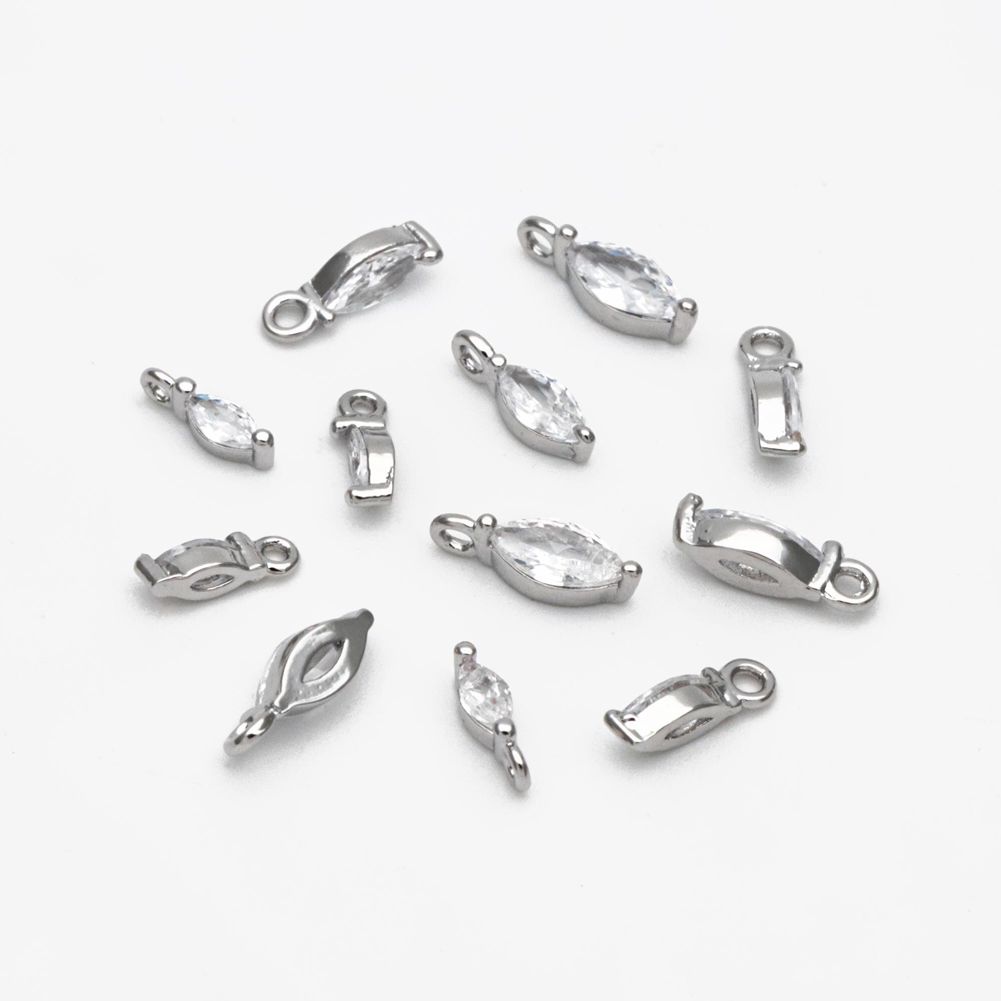 10pcs CZ pave Gold/ Silver tone Tiny Gold Leaf Charm, Gold/ Rhodium plated Brass, Horse Eye Charm (GB-1023)