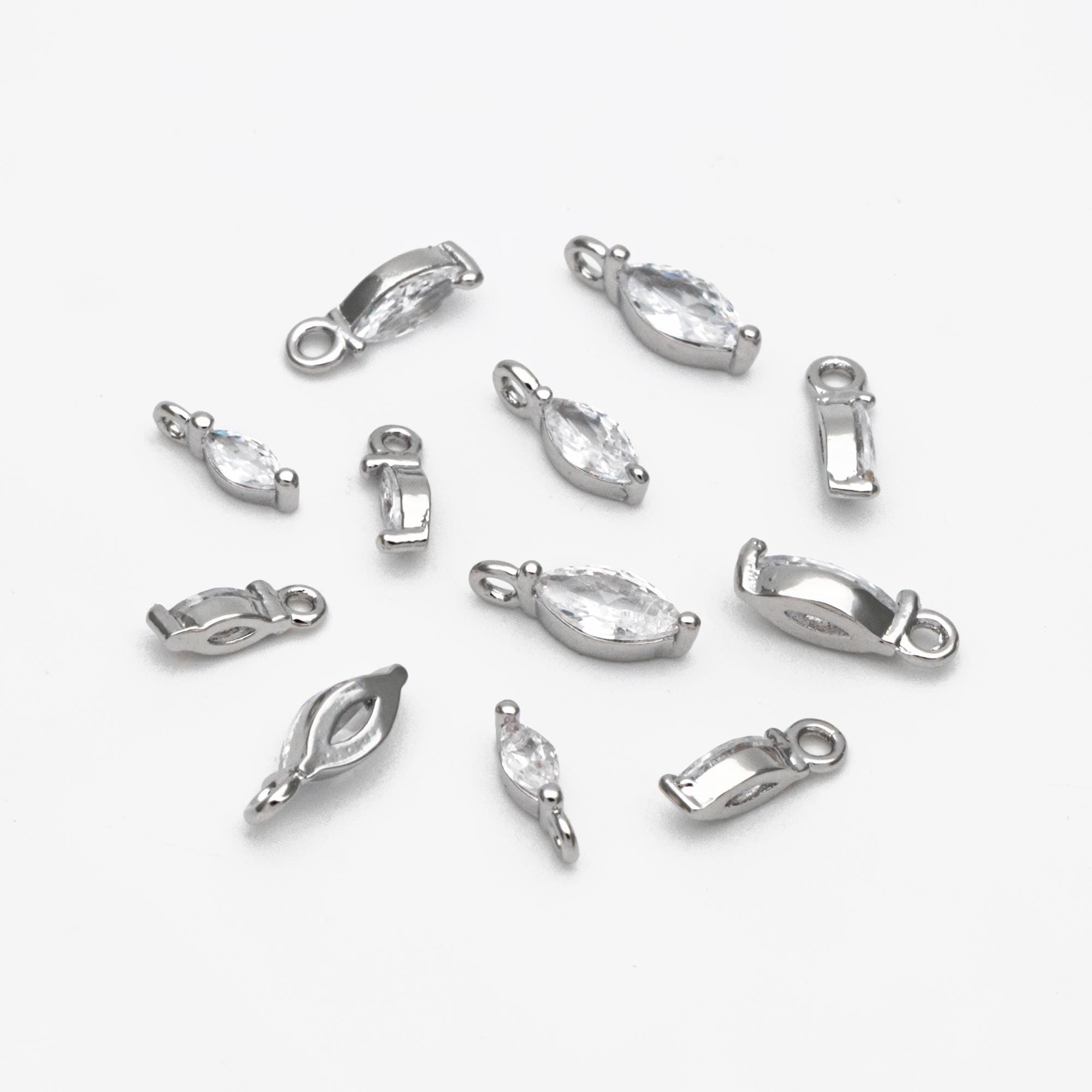 10pcs CZ pave Gold/ Silver tone Tiny Gold Leaf Charm, Gold/ Rhodium plated Brass, Horse Eye Charm (GB-1023)