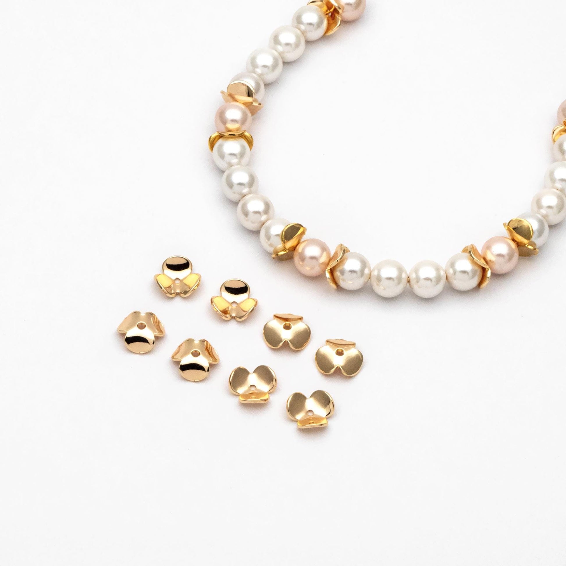 10pcs Flower Bead Caps 9mm, Real Gold plated Brass, Floral Spacer Beads (GB-1032)
