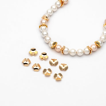 10pcs Flower Bead Caps 9mm, Real Gold plated Brass, Floral Spacer Beads (GB-1032)