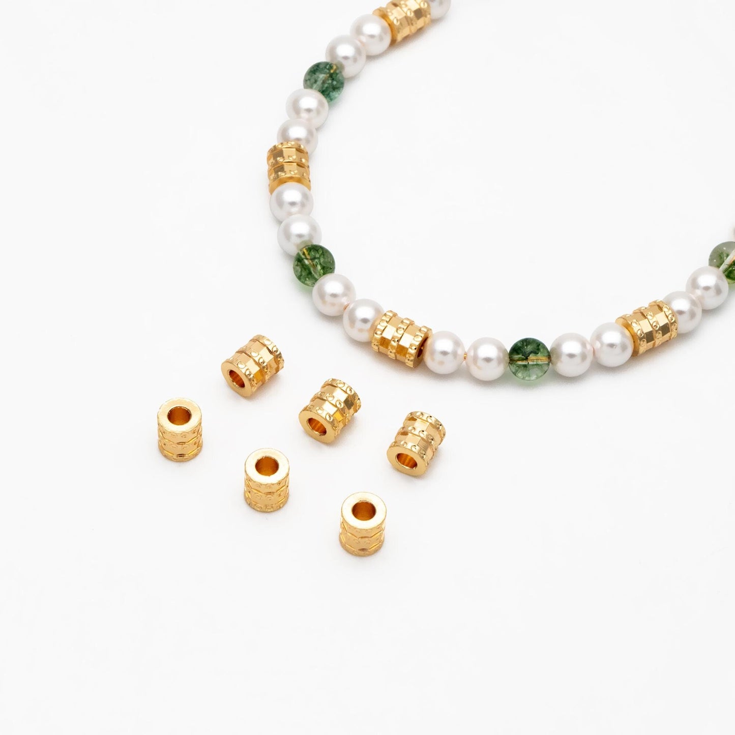 5pcs Gold Tube Beads 7x6mm, 18K Gold plated Brass, Tube Spacer Beads (GB-1783)