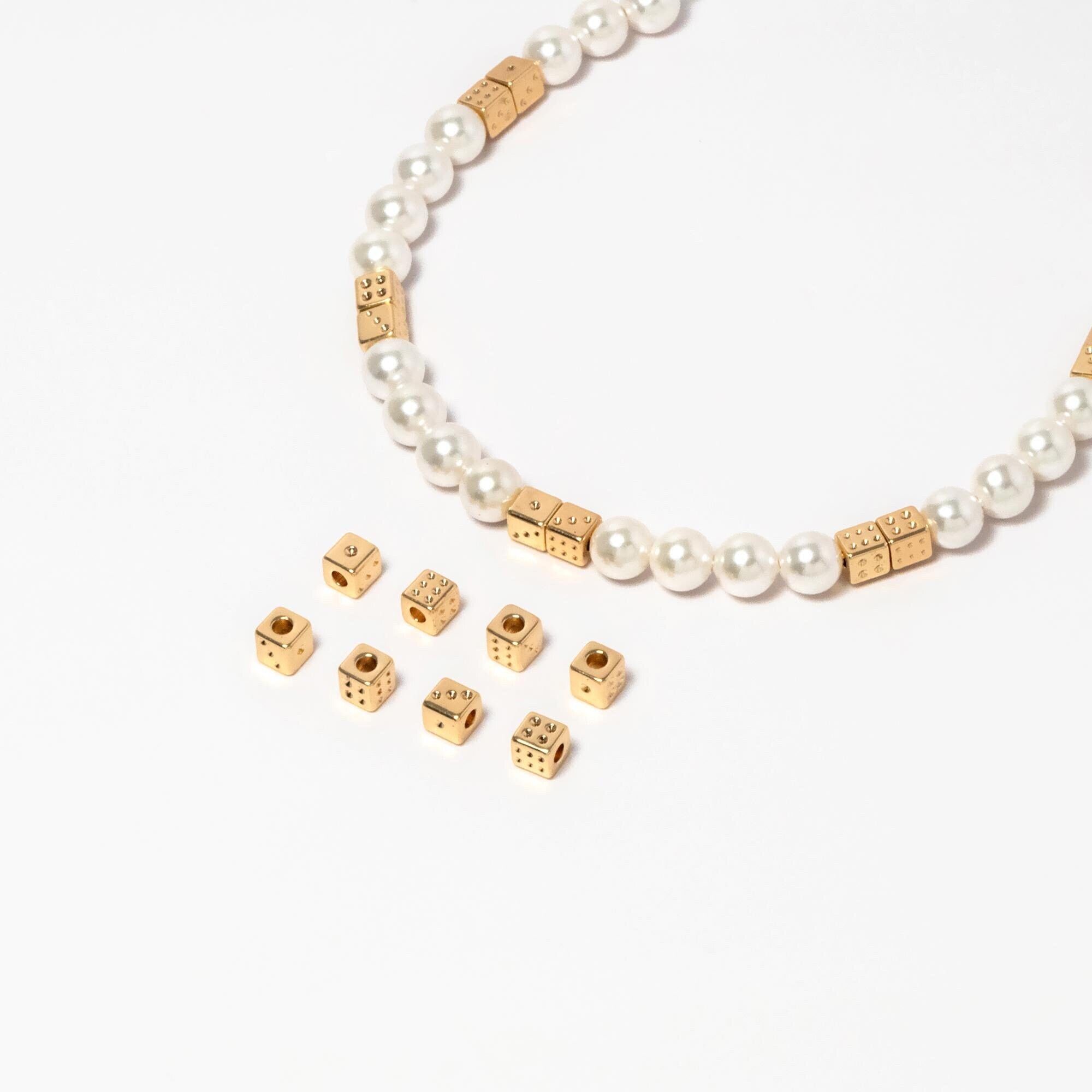 10pcs Gold Dice Spacer Beads: 4mm Plated Brass Cube Beads (GB-3805)