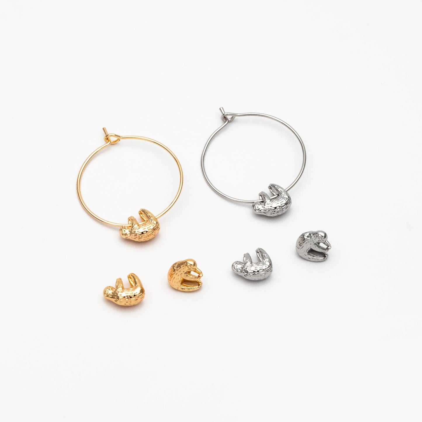 10pcs Gold/ Silver 3D Sloth Charm, 18K Real Gold/ Rhodium plated Brass, Bracelet Charms, Jewelry Making Diy Material Supplies (GB-4492)