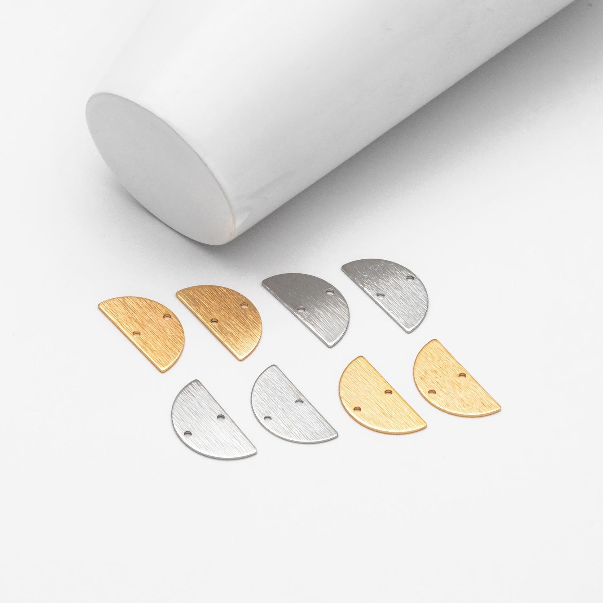 10pcs Gold/ Silver tone Brushed Semicircle Connectors, 18K Real Gold/ Rhodium plated Brass, Geometric Earring Charms (GB-4556)