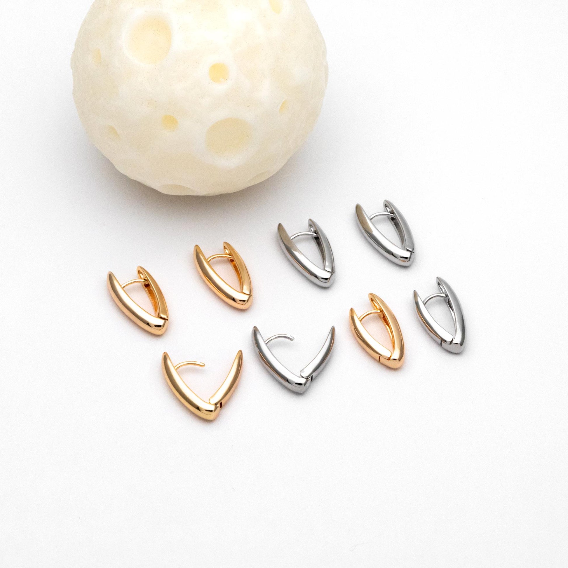 10pcs Gold/ Silver Tone Click-in Style Lever Back Earrings, Gold/ Rhodium plated Brass, Geometric Earring Hoops (GB-4562)