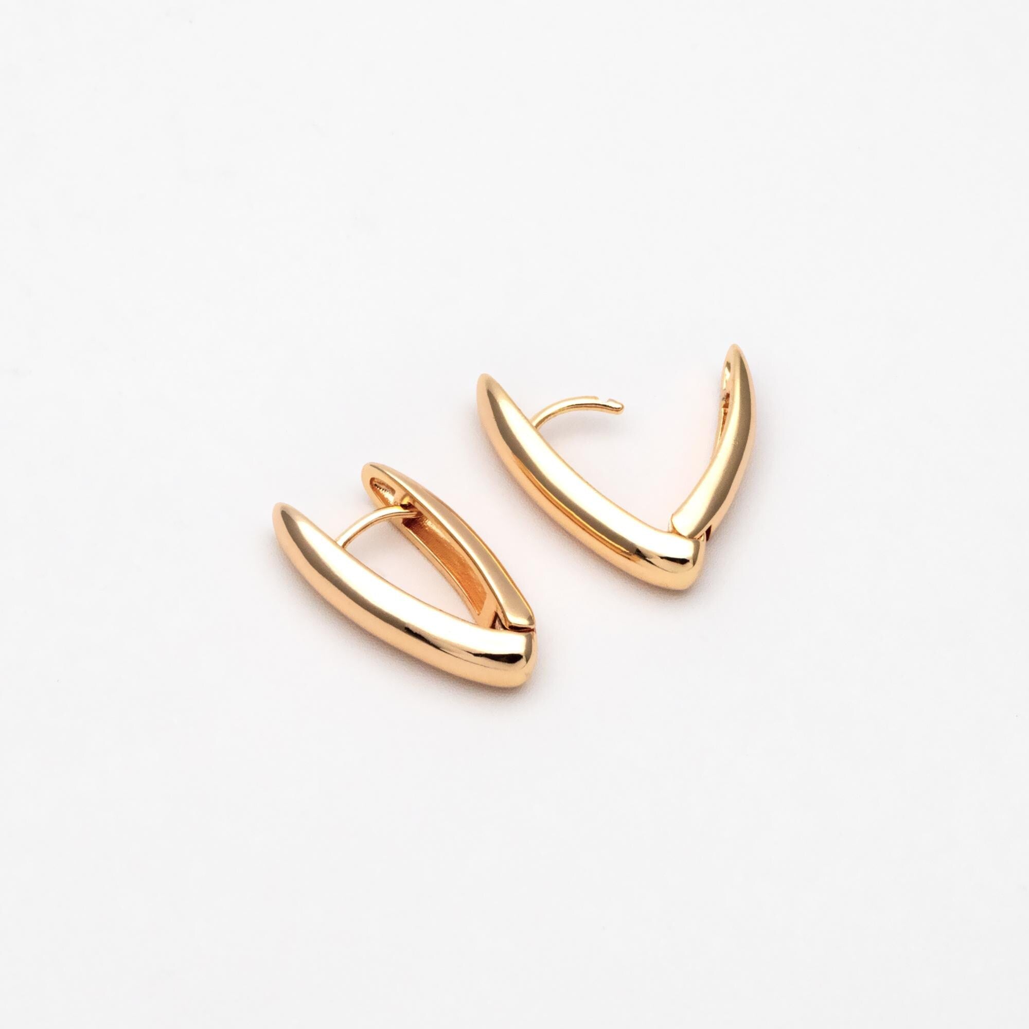 10pcs Gold/ Silver Tone Click-in Style Lever Back Earrings, Gold/ Rhodium plated Brass, Geometric Earring Hoops (GB-4562)