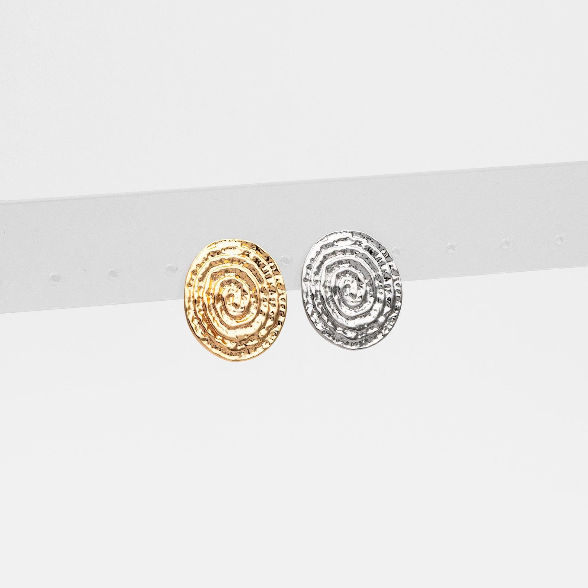 4pcs Gold/ Silver Tone Oval Vortex Earrings, Gold/ Rhodium plated Brass, Geometric Stud Earrings (GB-4563)