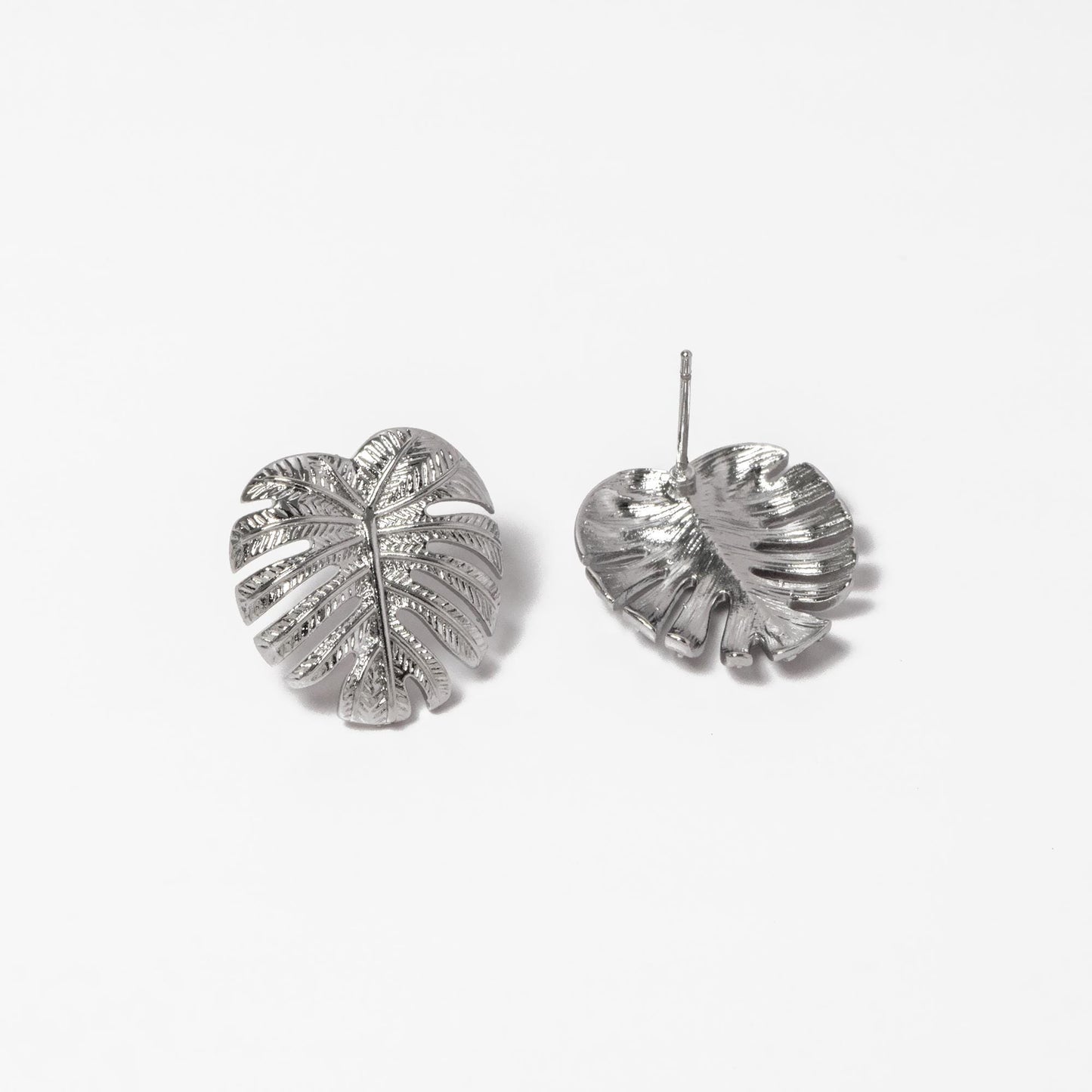 10pcs Gold/ Silver Tone Monstera Leaf Earrings, Real Gold/ Rhodium Plated Brass, Dainty Stud Earrings (GB-4564)