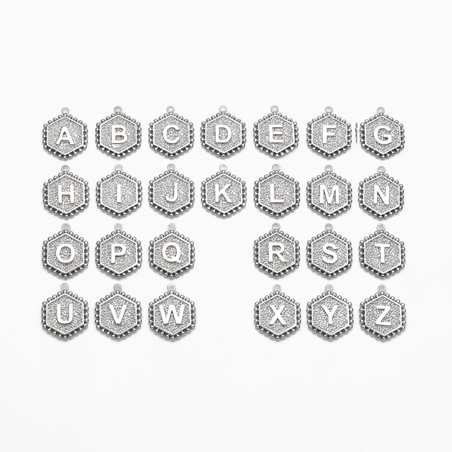 Gold/ Silver Alphabet Charms, English Letter Pendants 16x20mm, Hexagon Initial Coin Pendants, You Choose Letter (GB-2458)