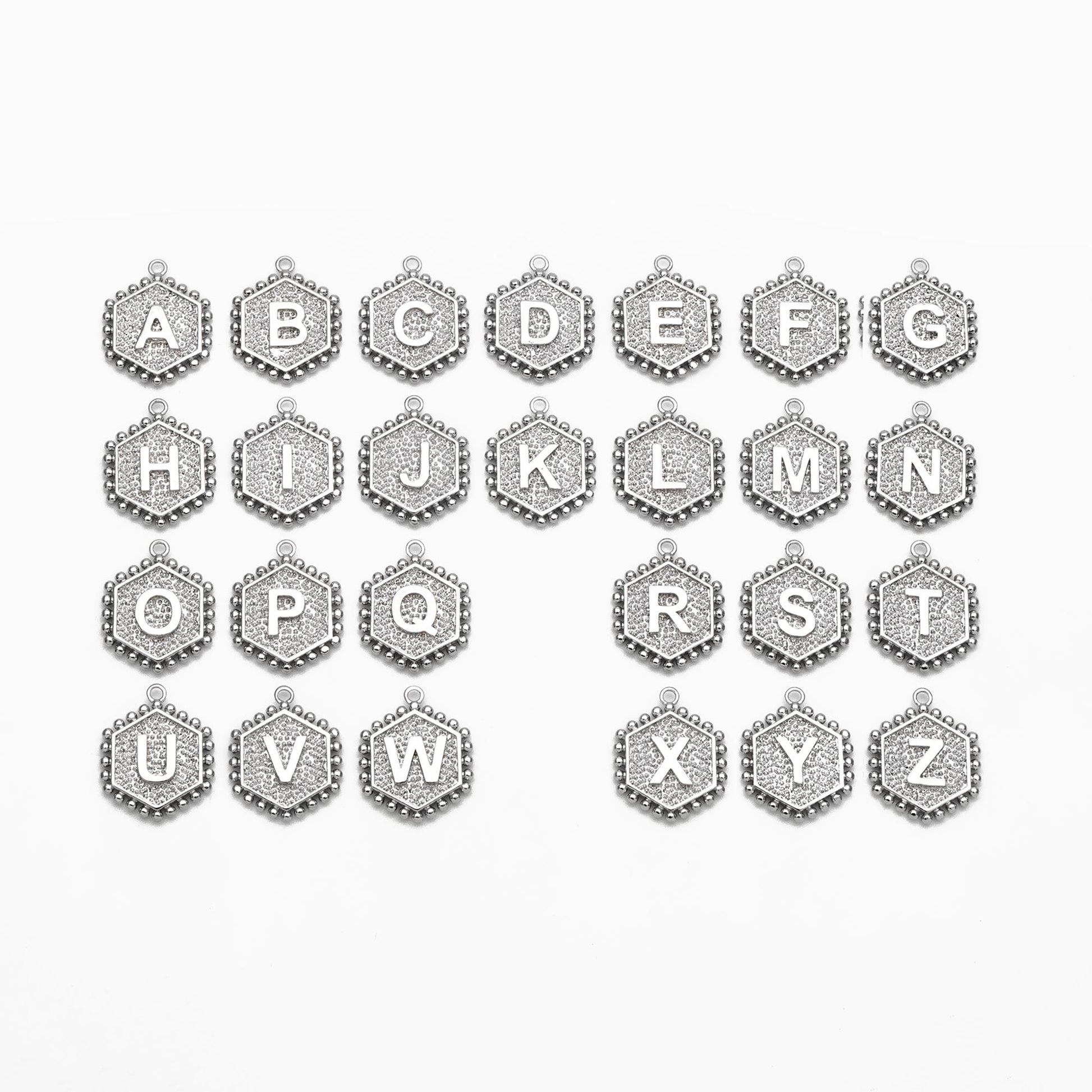 Gold/ Silver Alphabet Charms, English Letter Pendants 16x20mm, Hexagon Initial Coin Pendants, You Choose Letter (GB-2458)