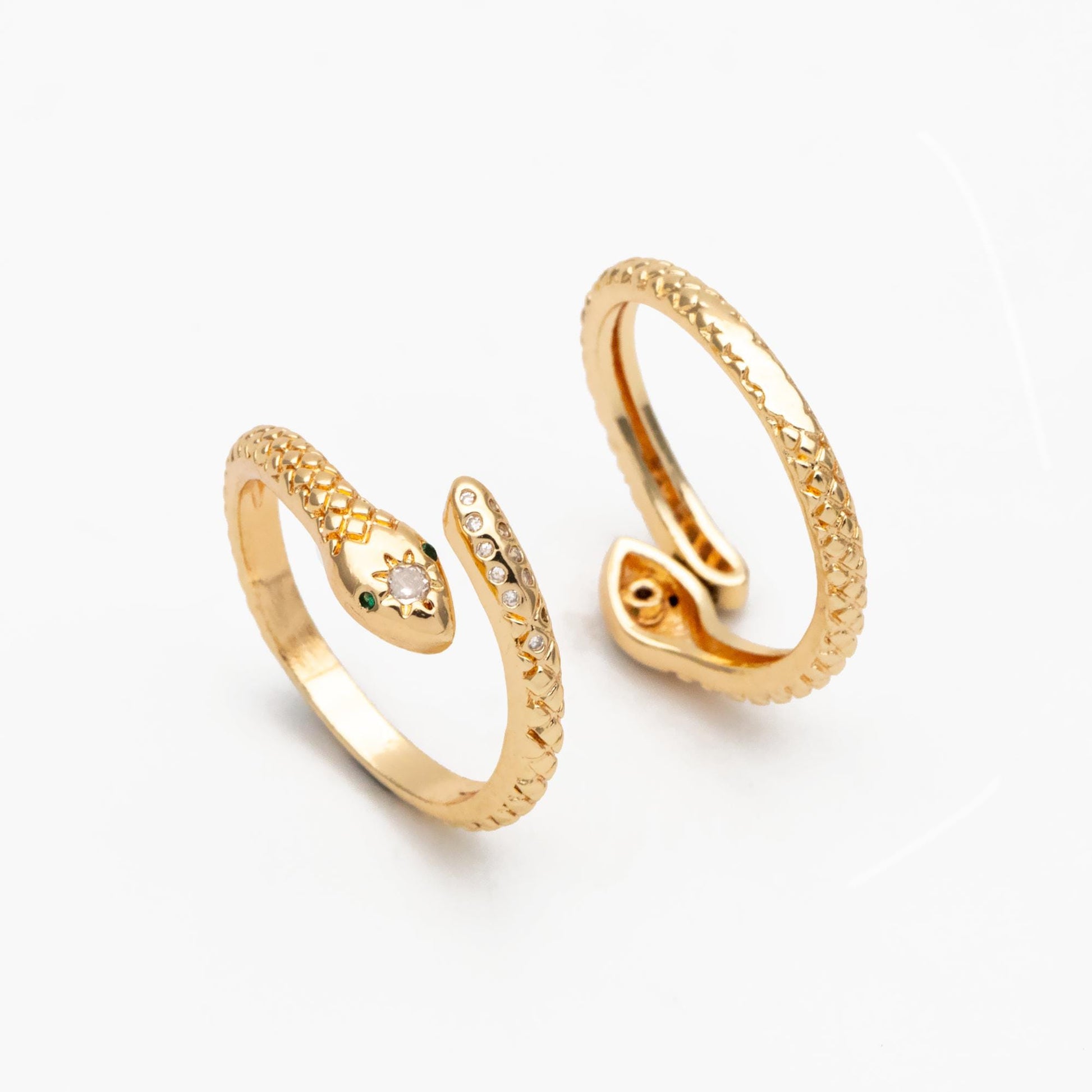 4pcs CZ Pave Snake Ring: Adjustable Serpent Band, 18K Gold Plated Brass (JZ-041)
