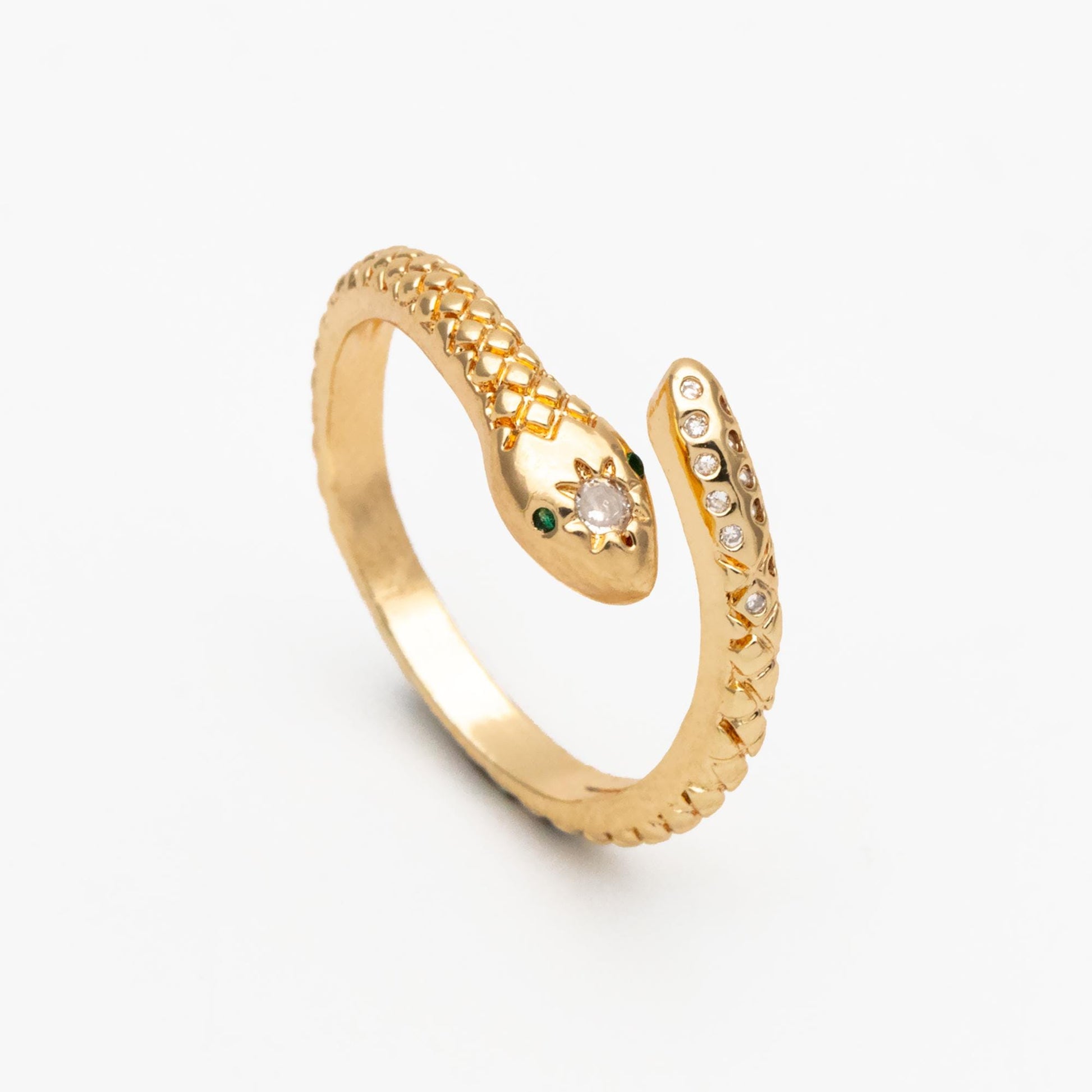4pcs CZ Pave Snake Ring: Adjustable Serpent Band, 18K Gold Plated Brass (JZ-041)