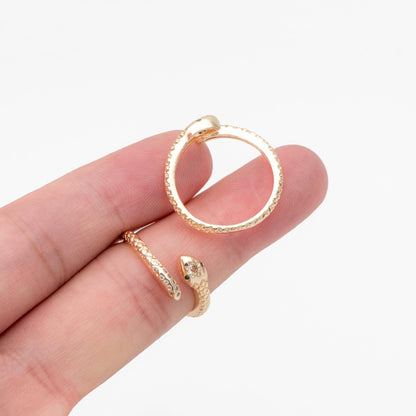 4pcs CZ Pave Snake Ring: Adjustable Serpent Band, 18K Gold Plated Brass (GB-2710)
