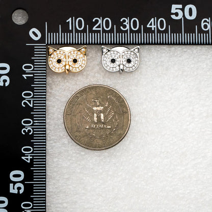 4pcs CZ Pave Gold/ Silver Tone Owl Earrings 11x14mm, Gold/ Rhodium Plated Brass, Bird Stud Earrings (GB-4513)