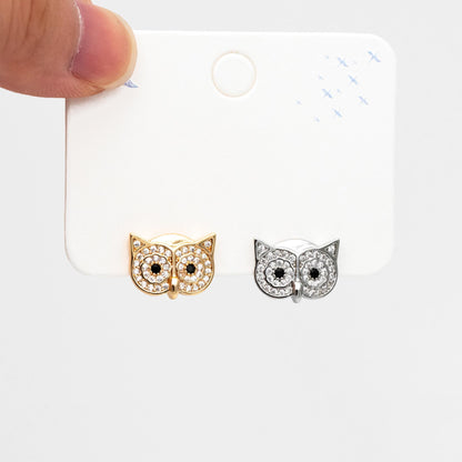 4pcs CZ Pave Gold/ Silver Tone Owl Earrings 11x14mm, Gold/ Rhodium Plated Brass, Bird Stud Earrings (GB-4513)